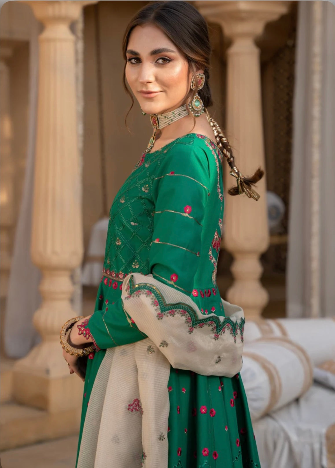 Bottle green flared anarkali kurta set