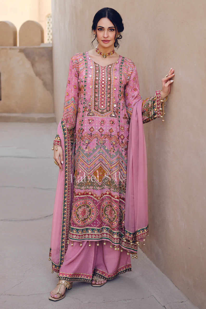 Pink pure crepe partywear suit