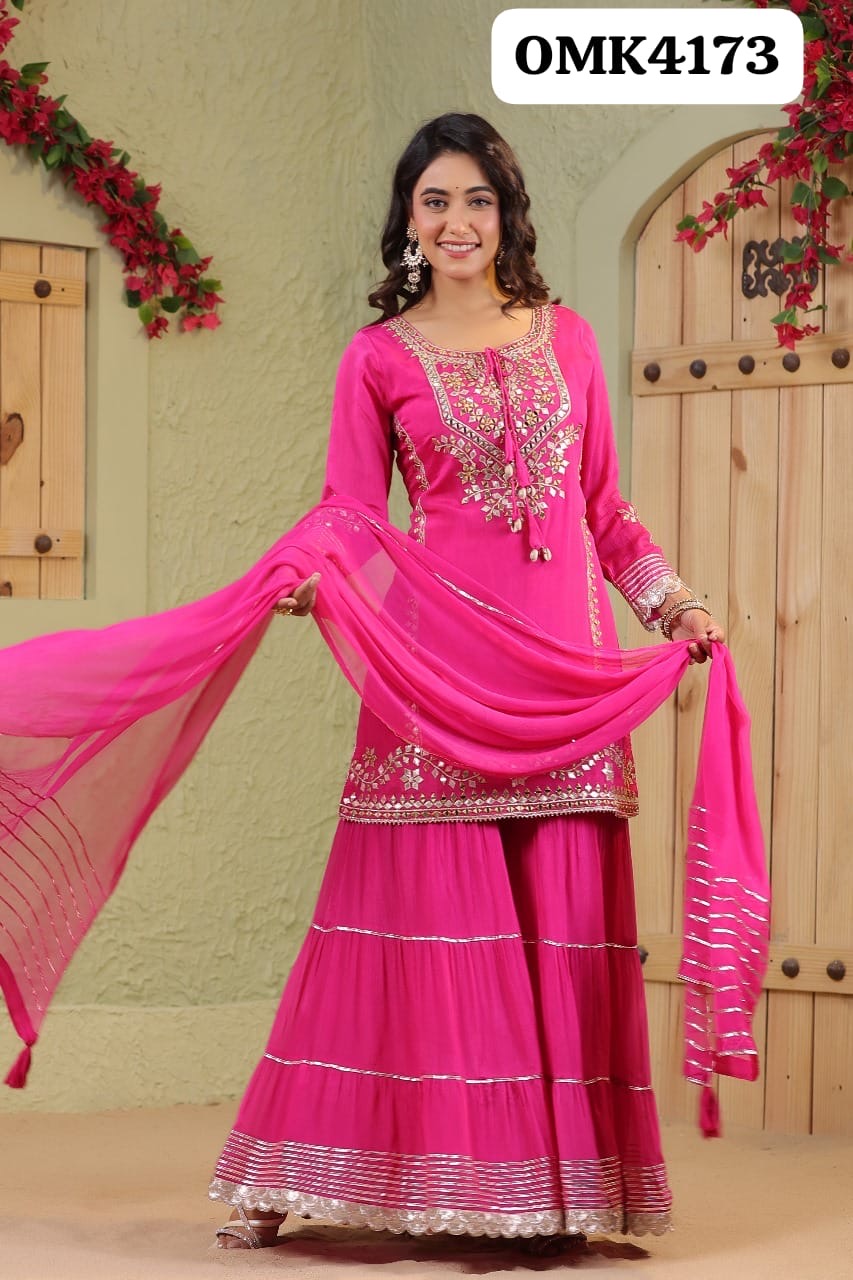 Rani pink designer muslin sharara suit