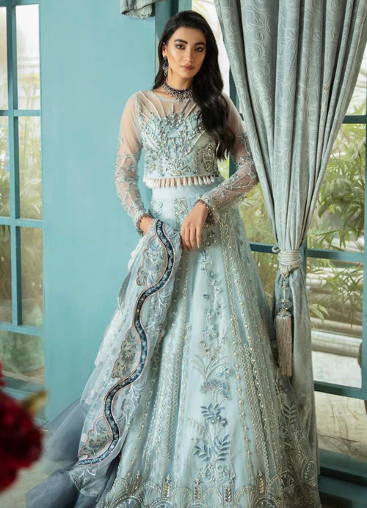 Aqua blue beautiful handwork lehenga