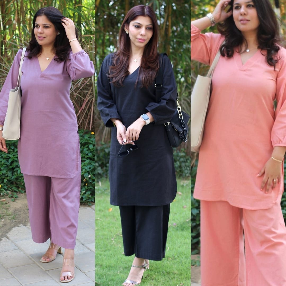 Peach Pure cotton v neck summer co-ord set