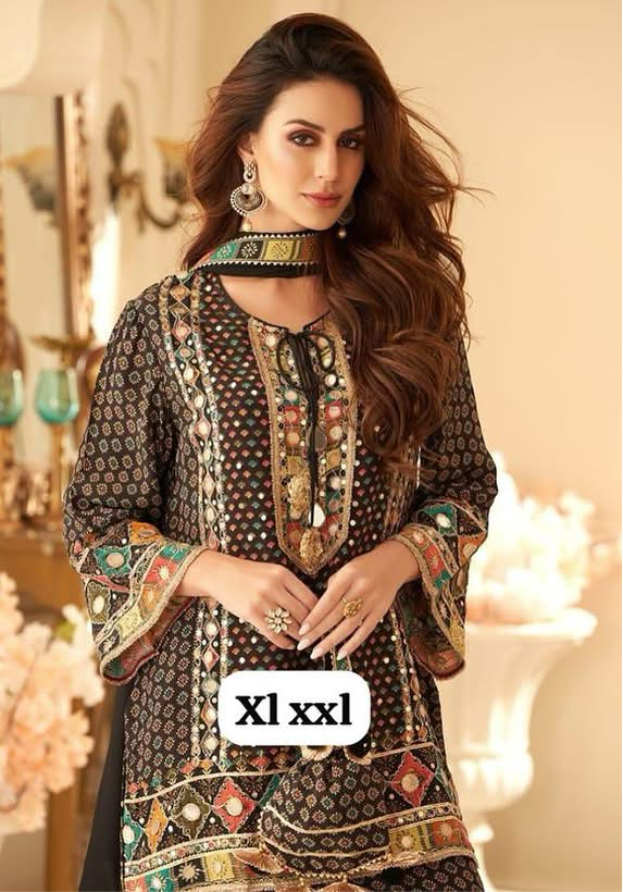Designer super stylish pure crepe sharara suit