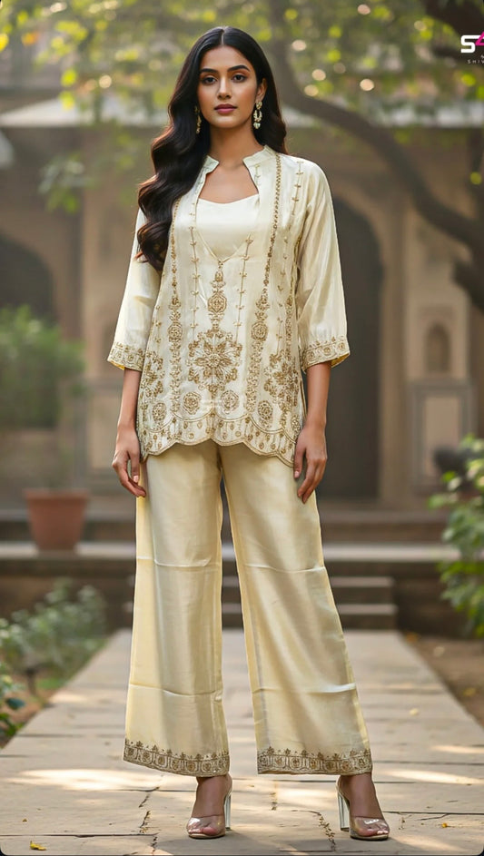 Bustier pattern heavy handworkPure shimmer tissue Indo western