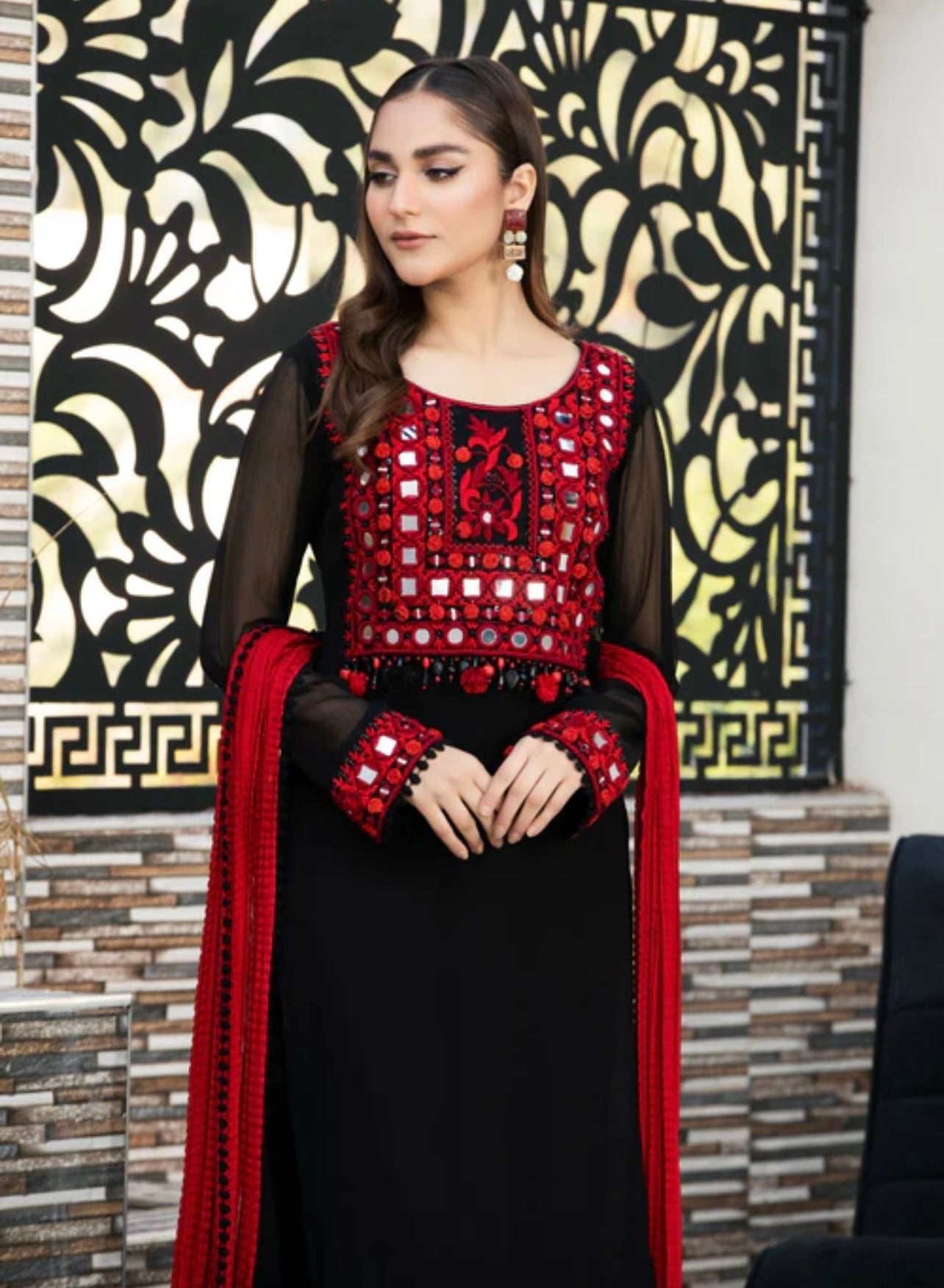 Black heavy mirror work kurta set