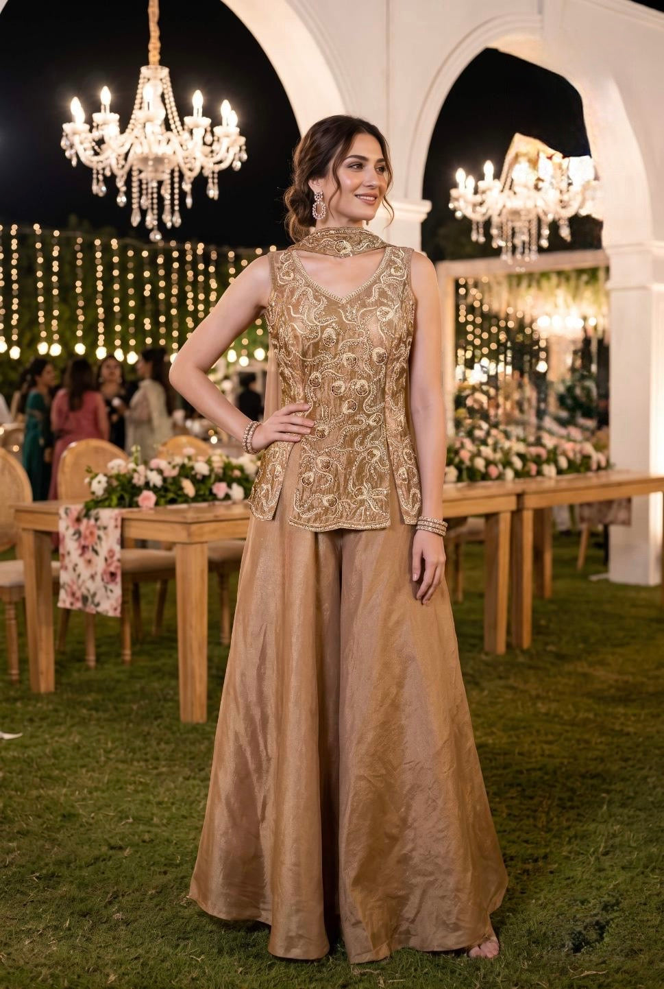 Bronze brown heavy handwork sharara suit