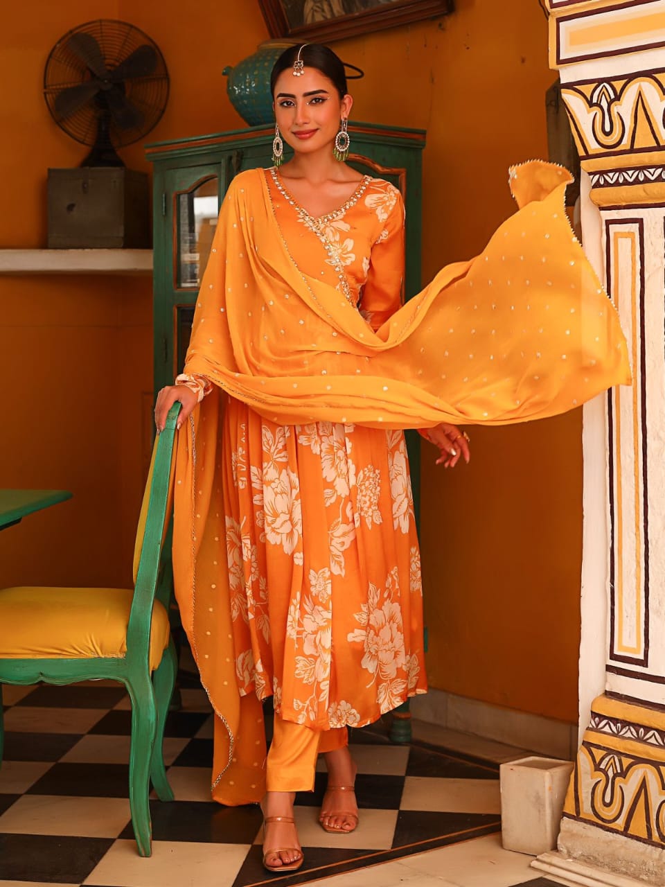 Mustard Angrakha Handwork Kurta set