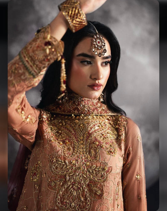 Peach stunning heavy party wedding wear sharara suit