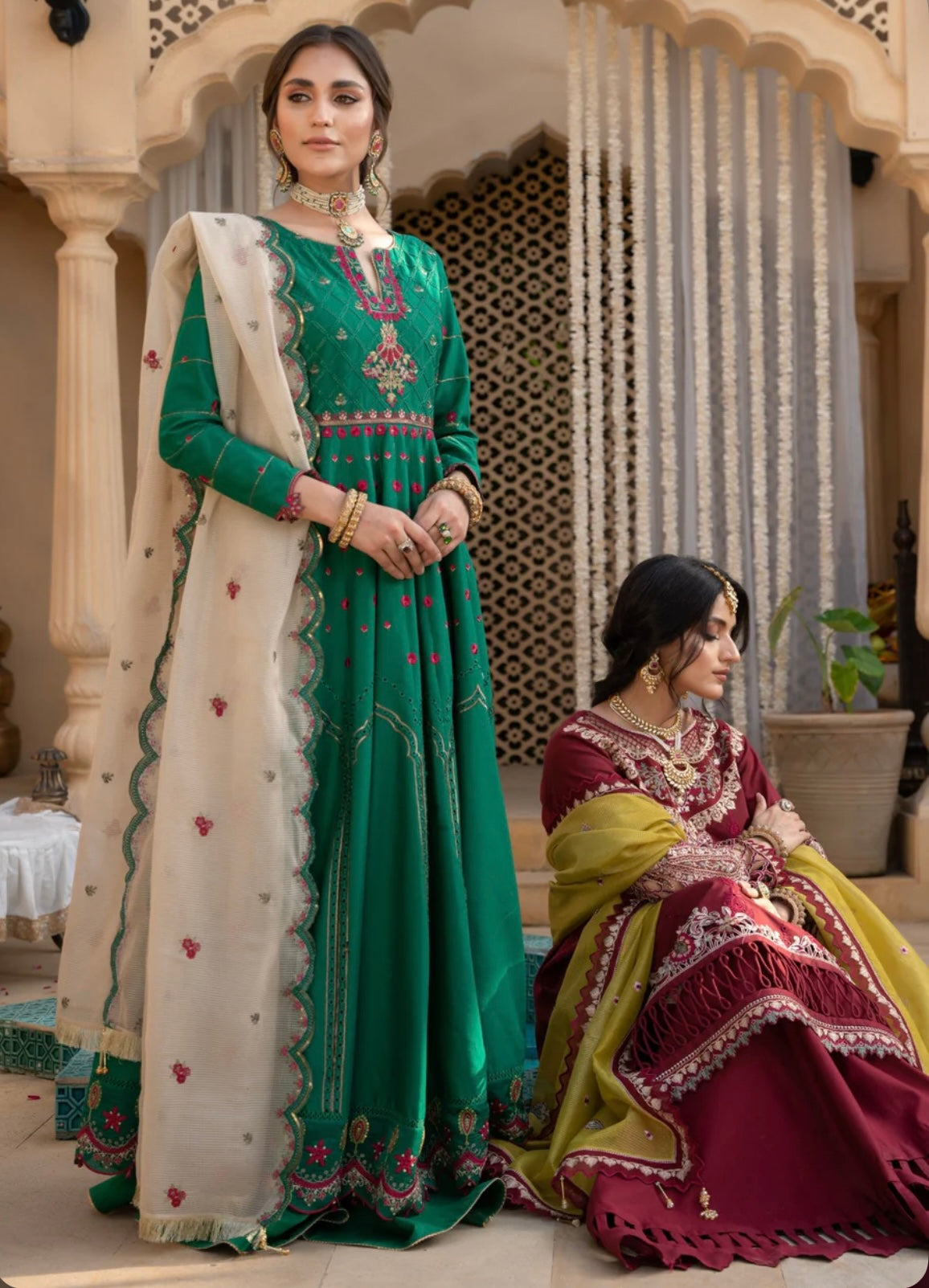 Bottle green flared anarkali kurta set