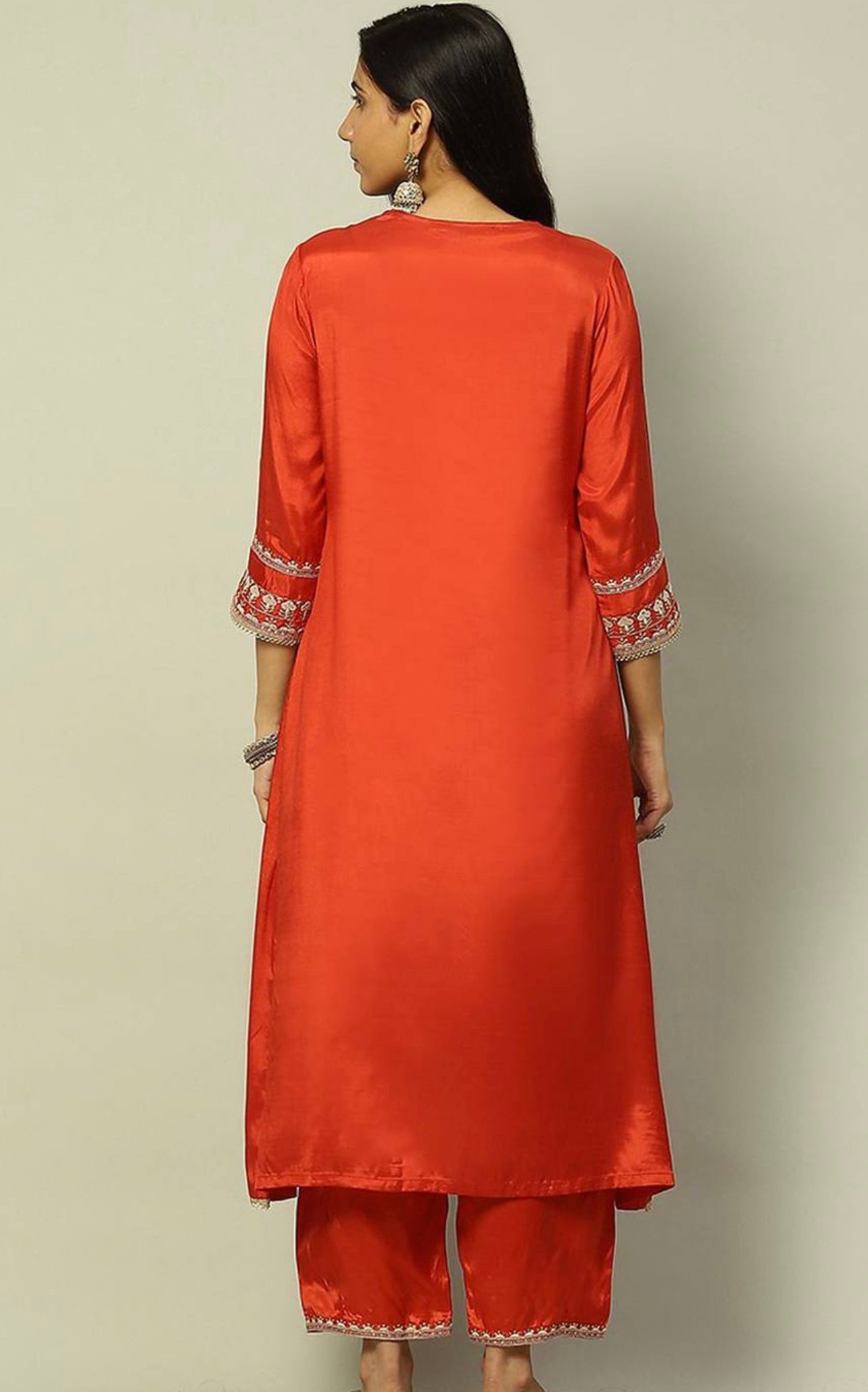 Rust orange pure viscose chanderi partywear kurti