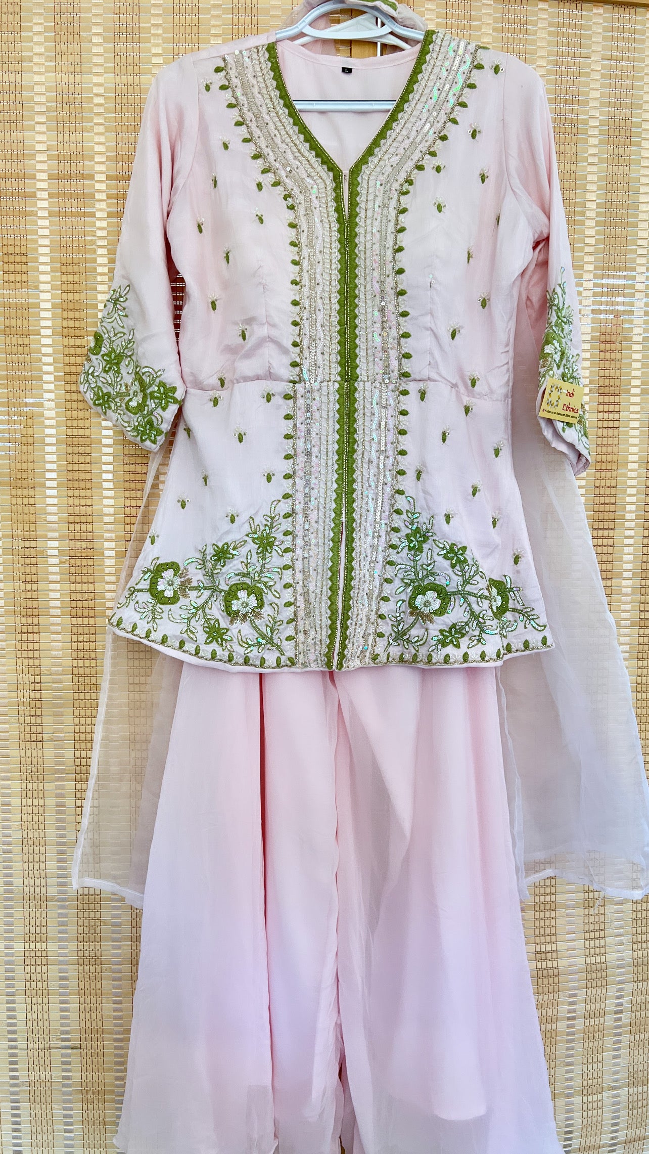 Baby pink designer heavy handwork sharara set