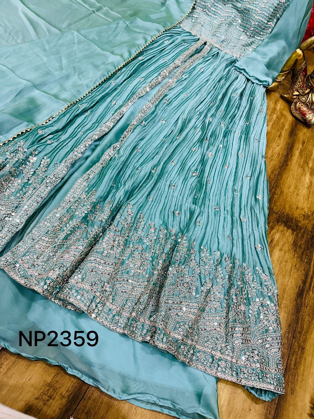 Plus size Aqua blue Anarkali front slit kurta set