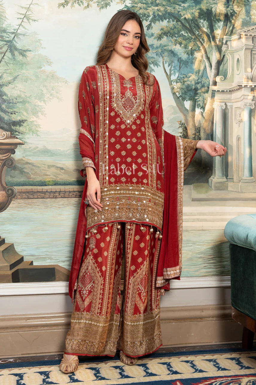 Red Pure crepe palazzo suit