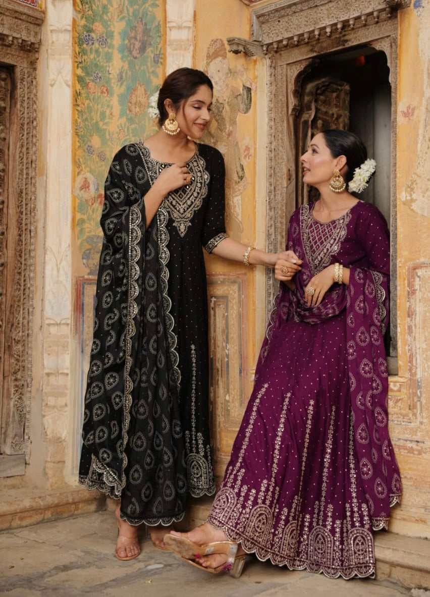 Black Heavy Mirror and sequence work kurta set