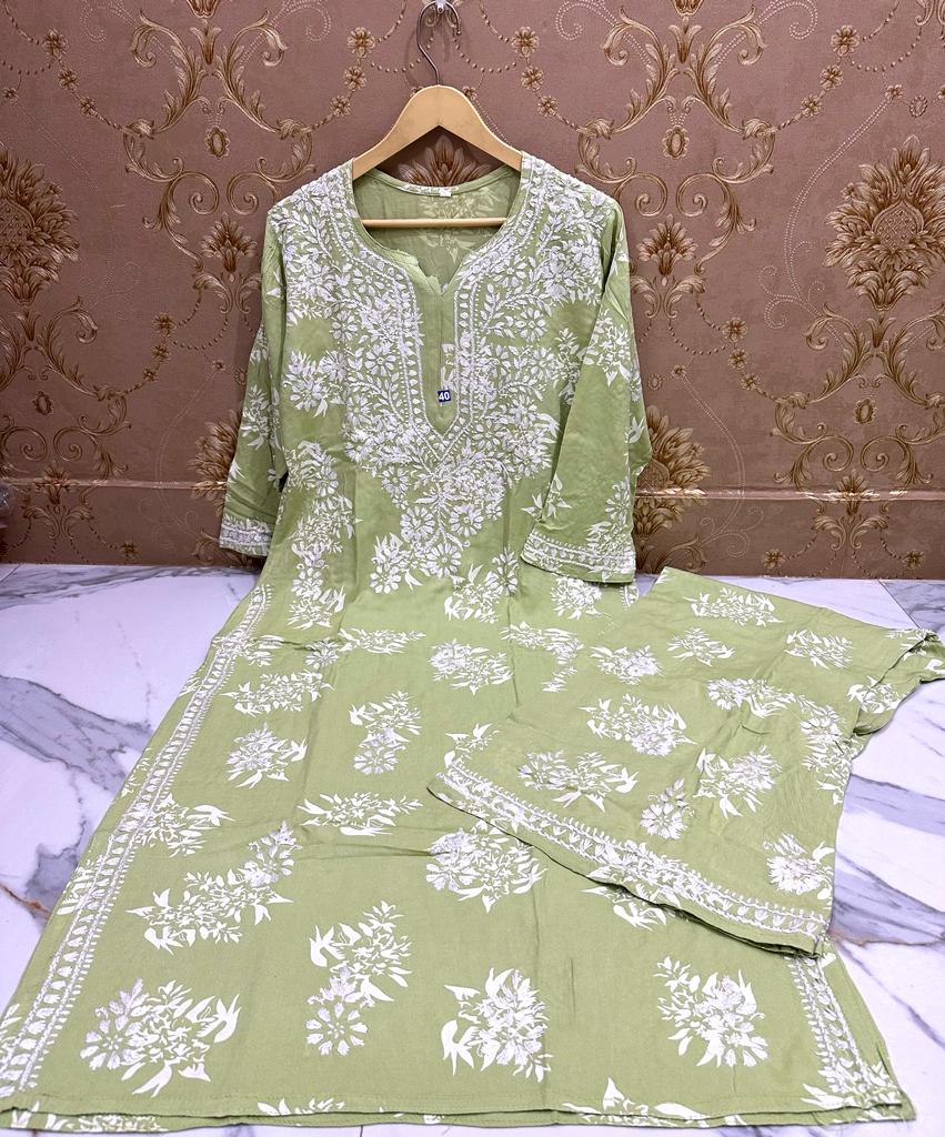 Rayon Lucknowi kurti and Palazzo set