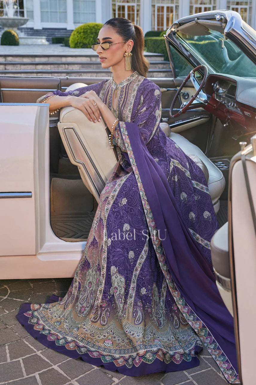 Purple pure neck high neck long suit