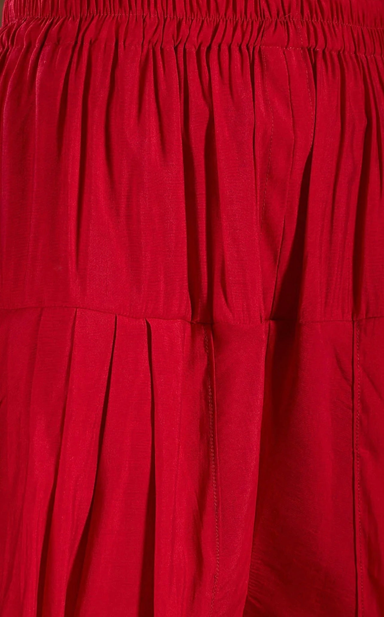 Red embroidered partywear short anarkali and dhoti set