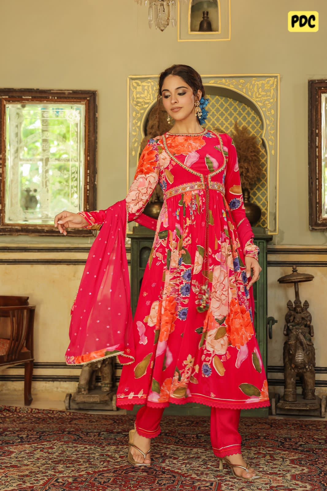 Red heavy work angrakha anarkali kurta set