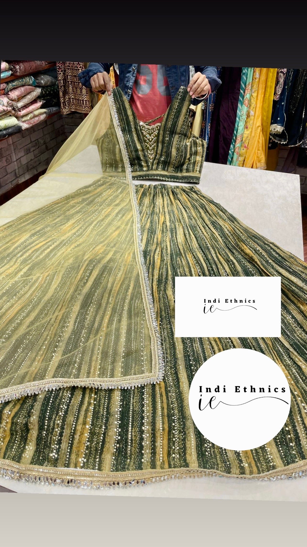 Green Heavy Mukesh and Seqin work Lehenga Choli