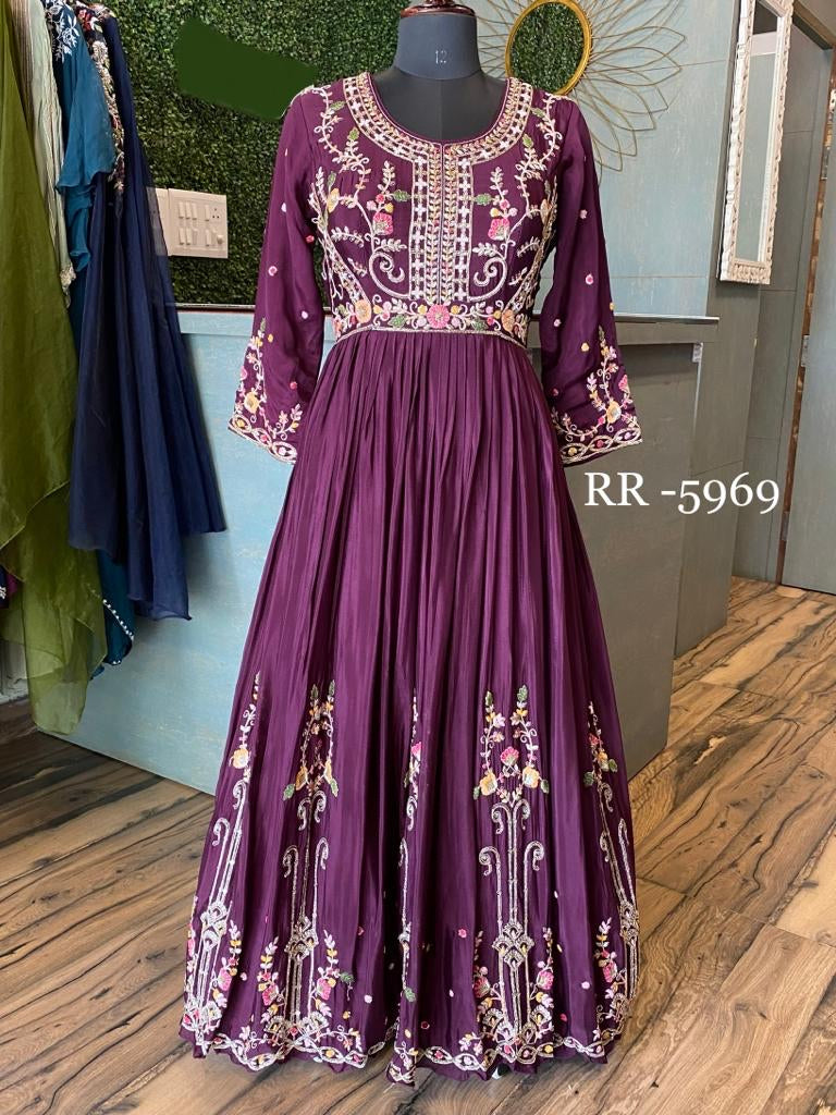 Dark purple wedding wear predraped saree