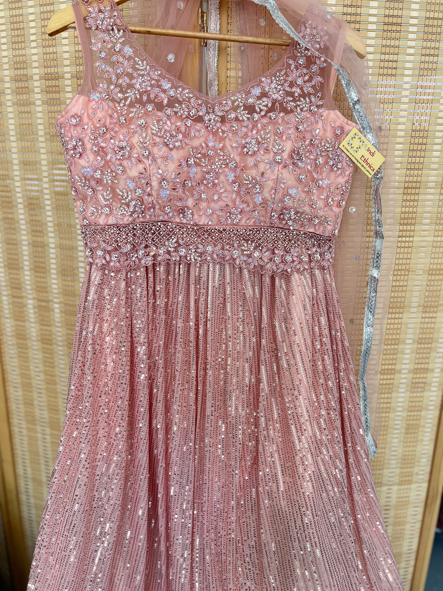 Peachis pink heavy handwork and sequence partywear lehenga