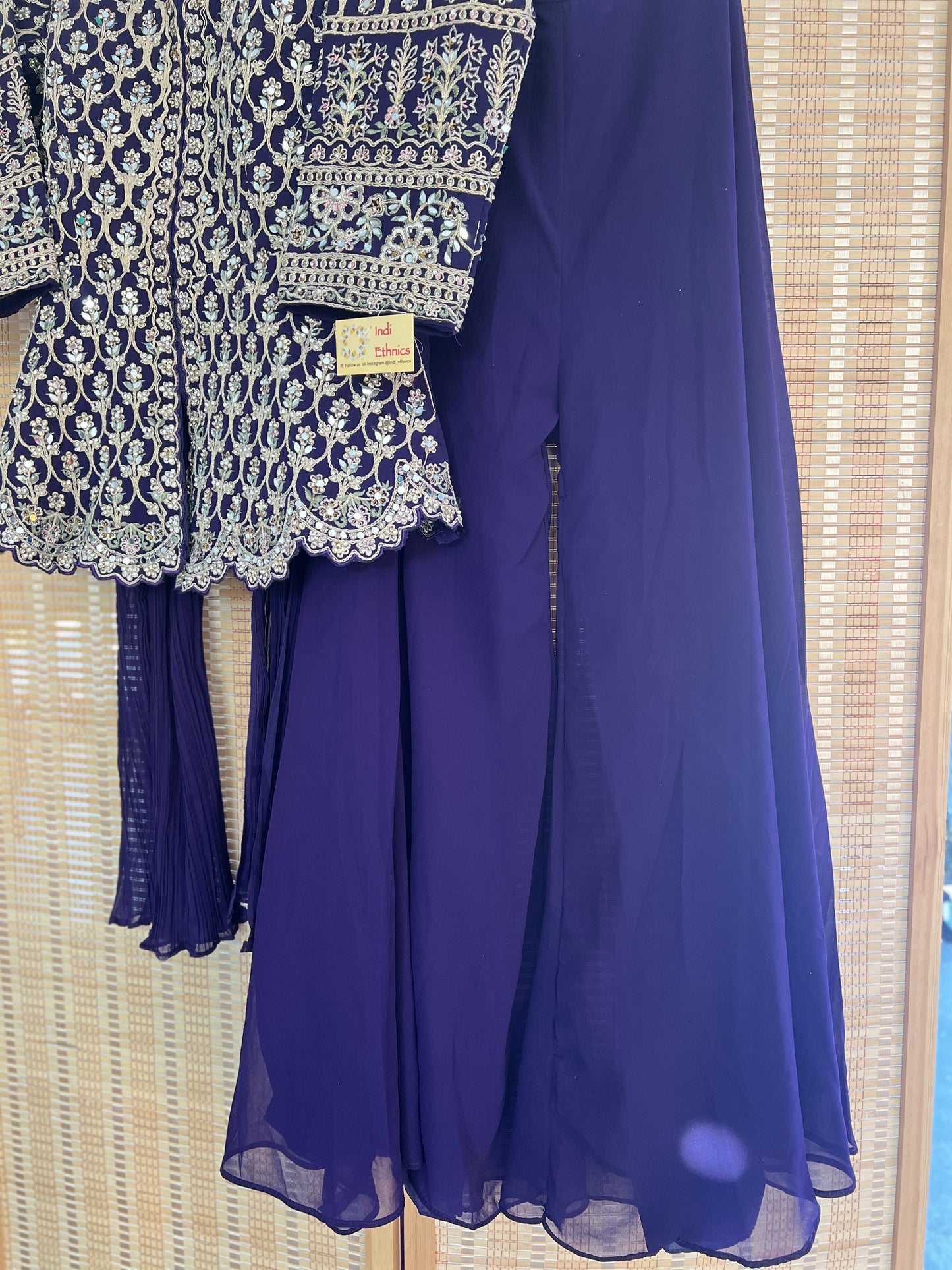 Bluish Purple modern Heavy mirror work peplum sharara set