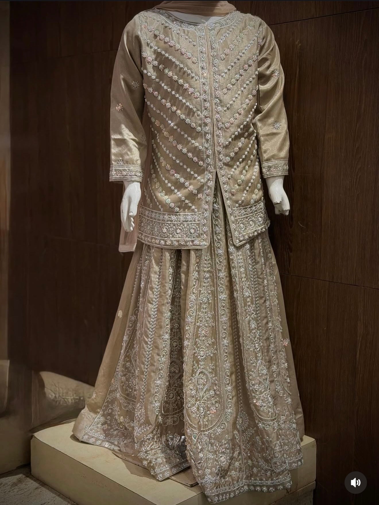 Girls beige heavy handwork short top lehenga