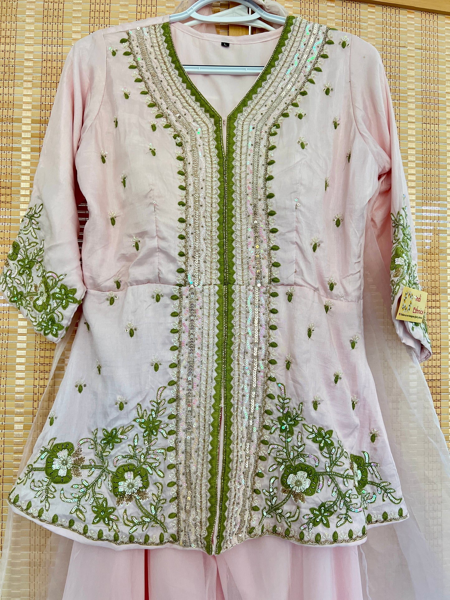 Baby pink designer heavy handwork sharara set