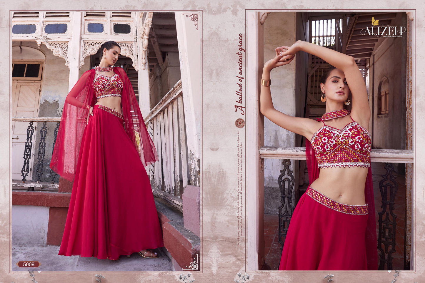 Red crop top with high neck shrug indo western