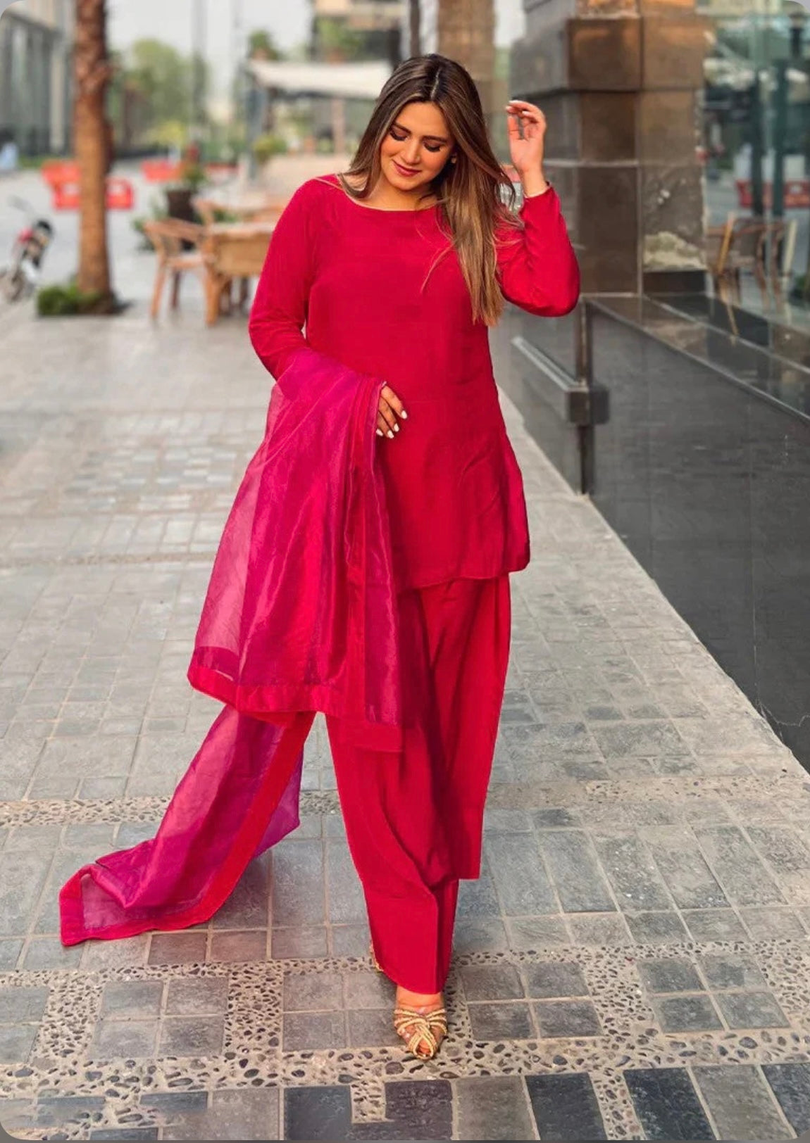 Dark pink pure viscose farshi salwar suit