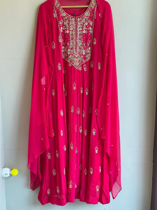 Pink red handwork anarkali kurta set