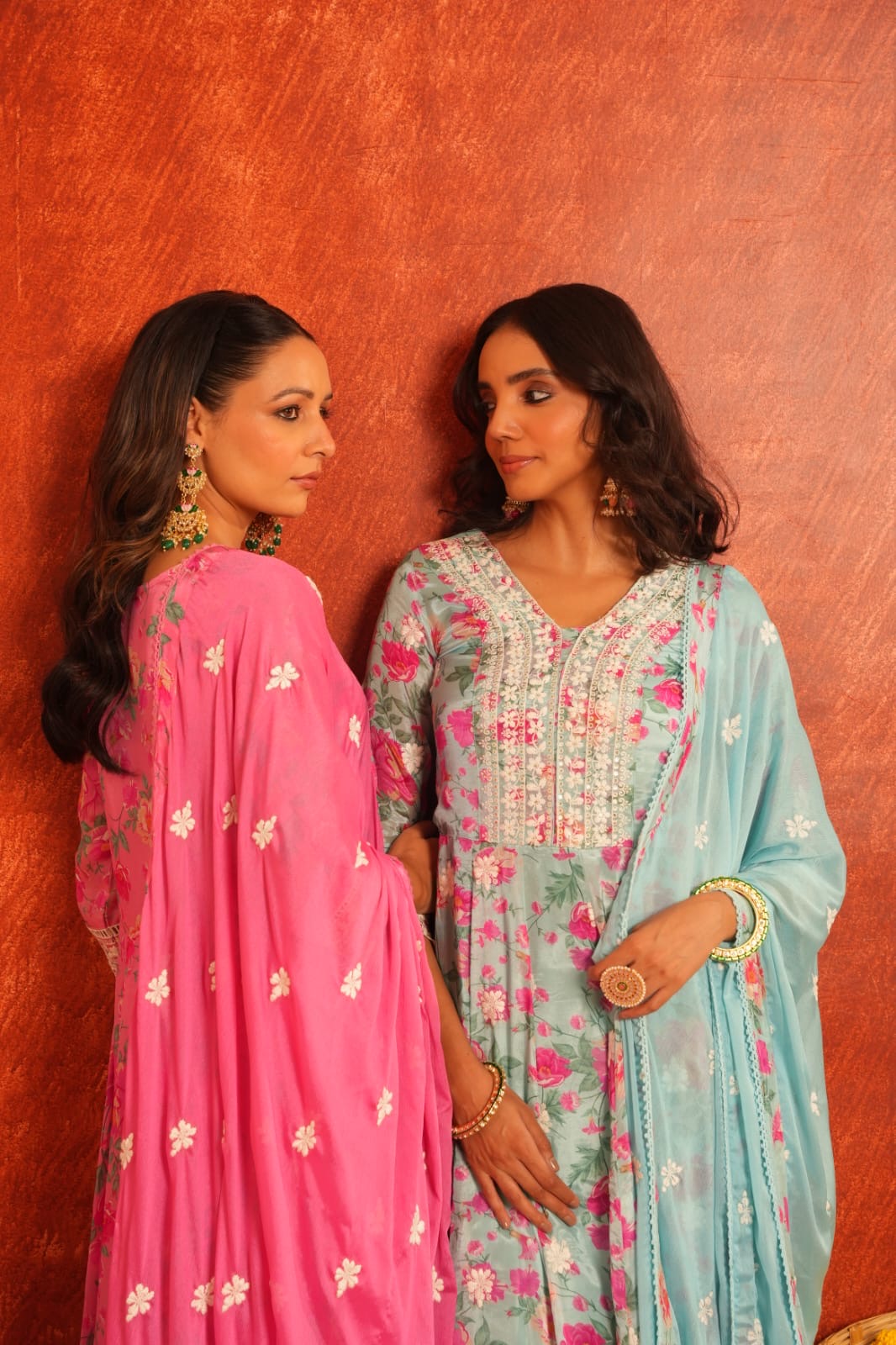 Pink elegant floral anarkali kurta set