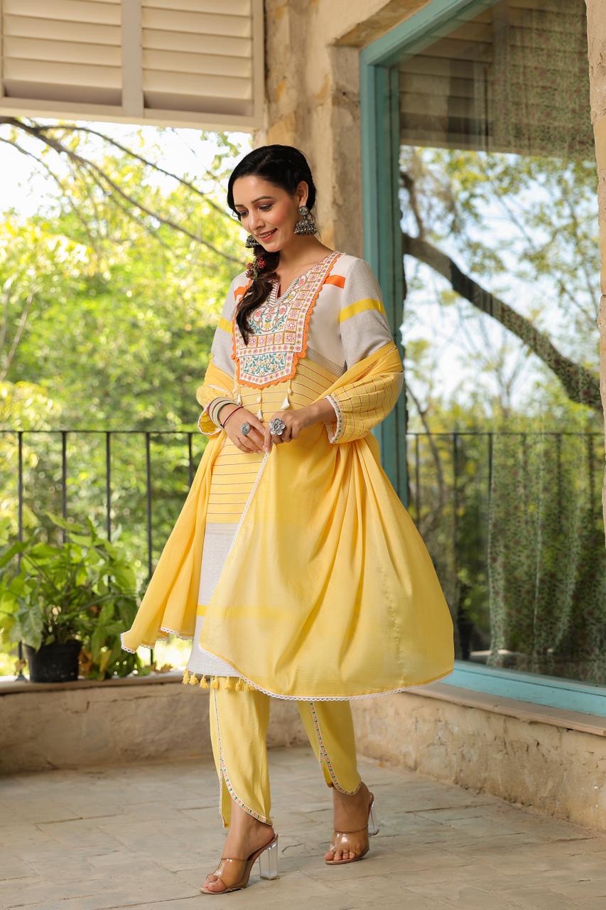 Yellow Beautiful cotton with tulip pant