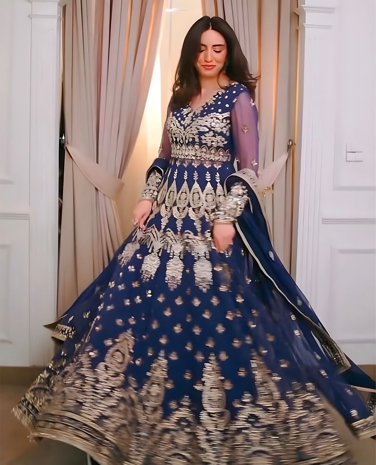 Navy blue heavily embroidered lehenga