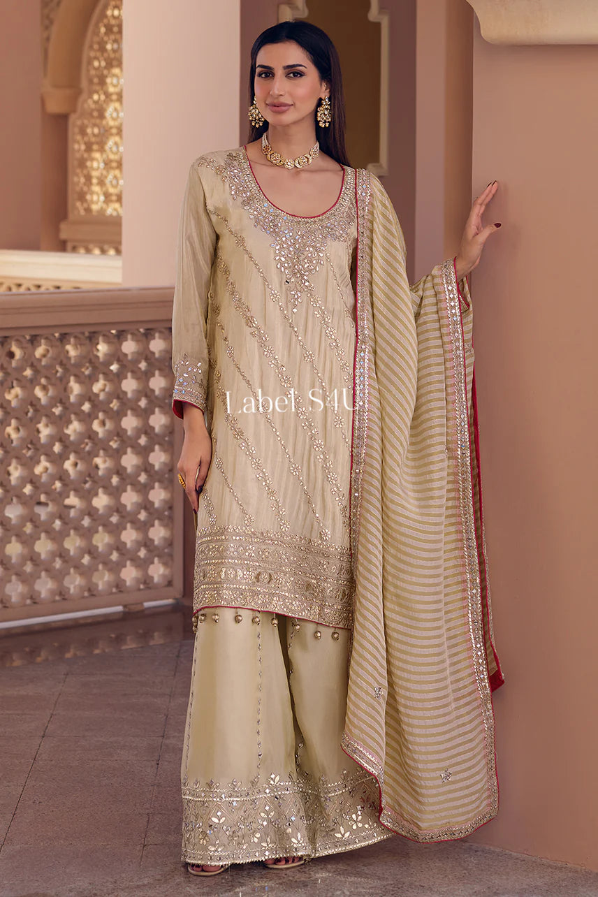 Off white golden palazzo suit