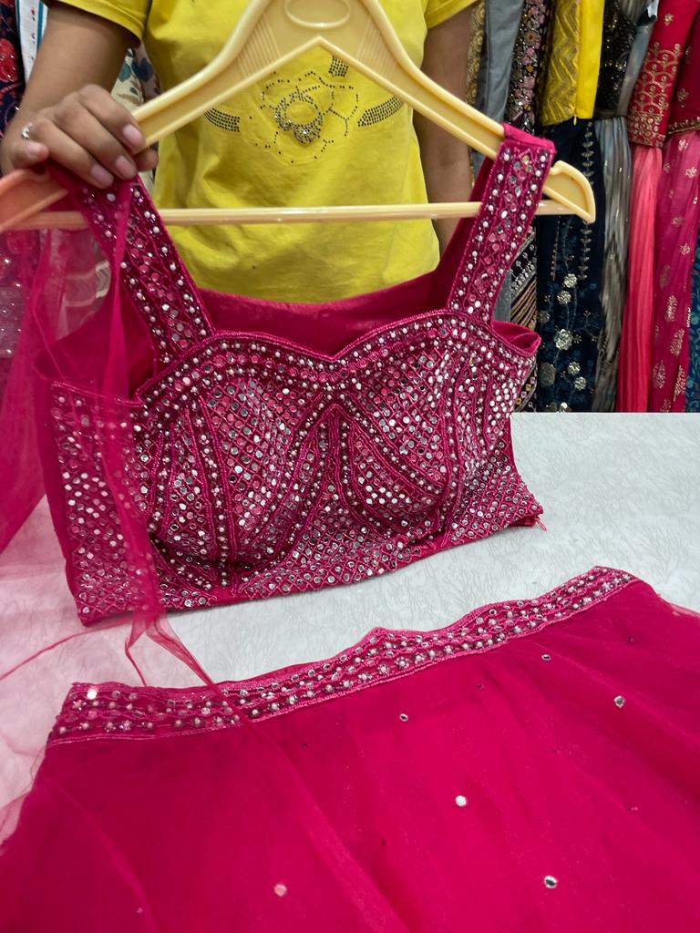 Hot Pink Designer Heavy Mirror bridesmaid lehenga