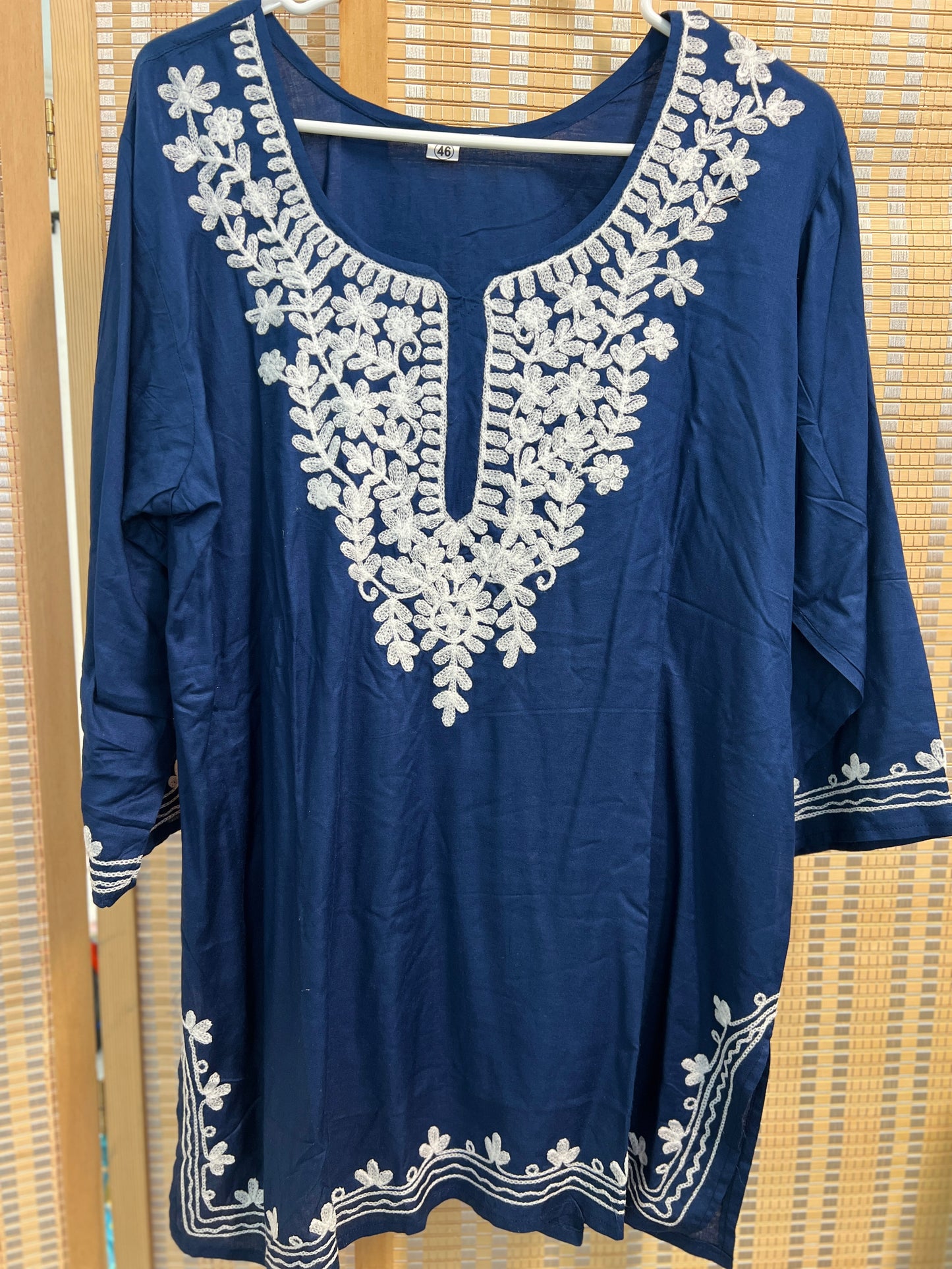 Navy blue rayon embroidered short kurti