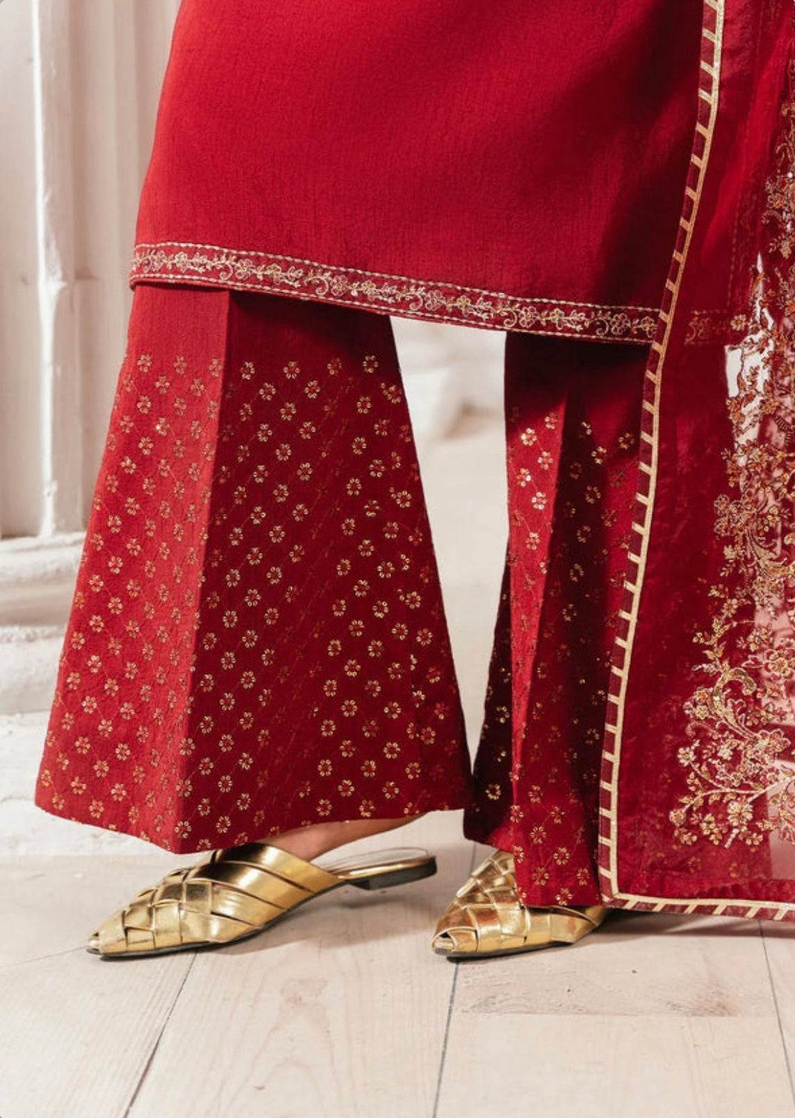 Maroon heavy handwork suit with heavy dupatta