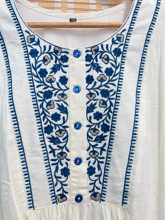 Off White beautiful embroidered summer short kurti
