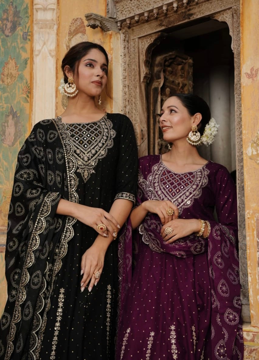 Black Heavy Mirror and sequence work kurta set
