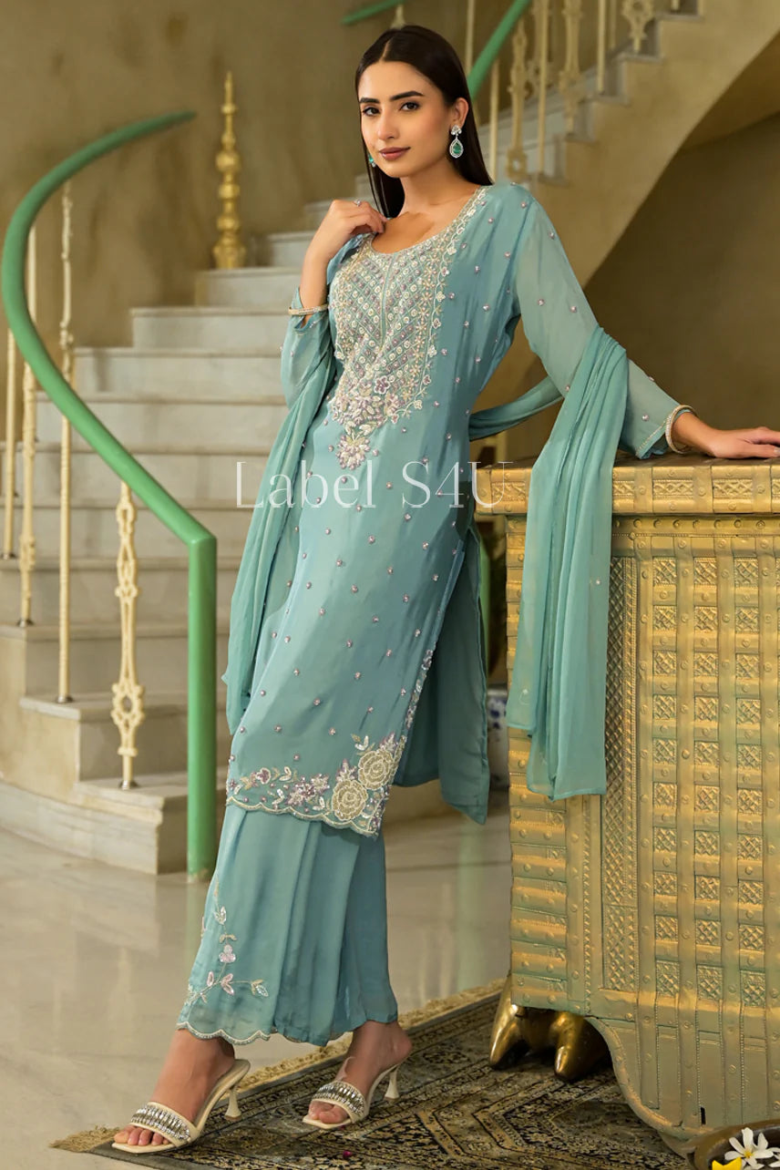 Plus size heavy handwork partywear palazzo suit