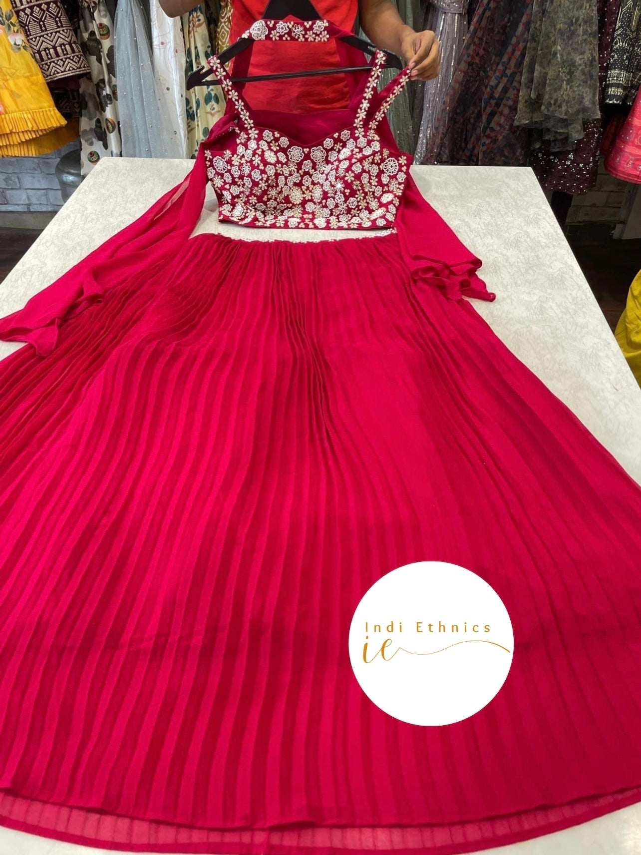 Red beautiful handwork crop top lehenga