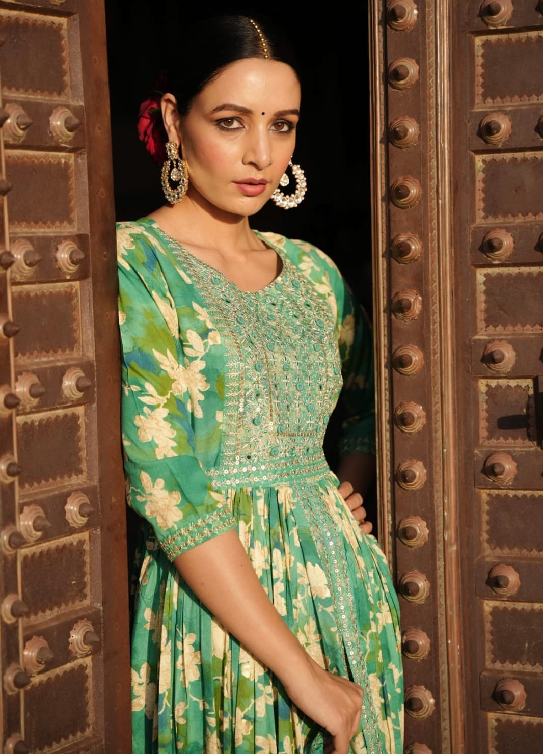 Green Premium Rayon Front slit kurta set