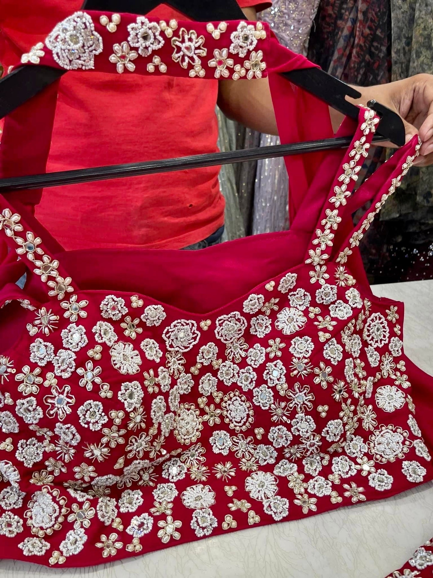 Red beautiful handwork crop top lehenga