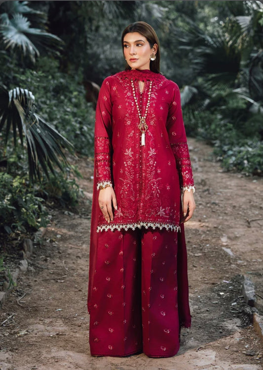 Maroon Heavy work lawn stunning palazzo suit