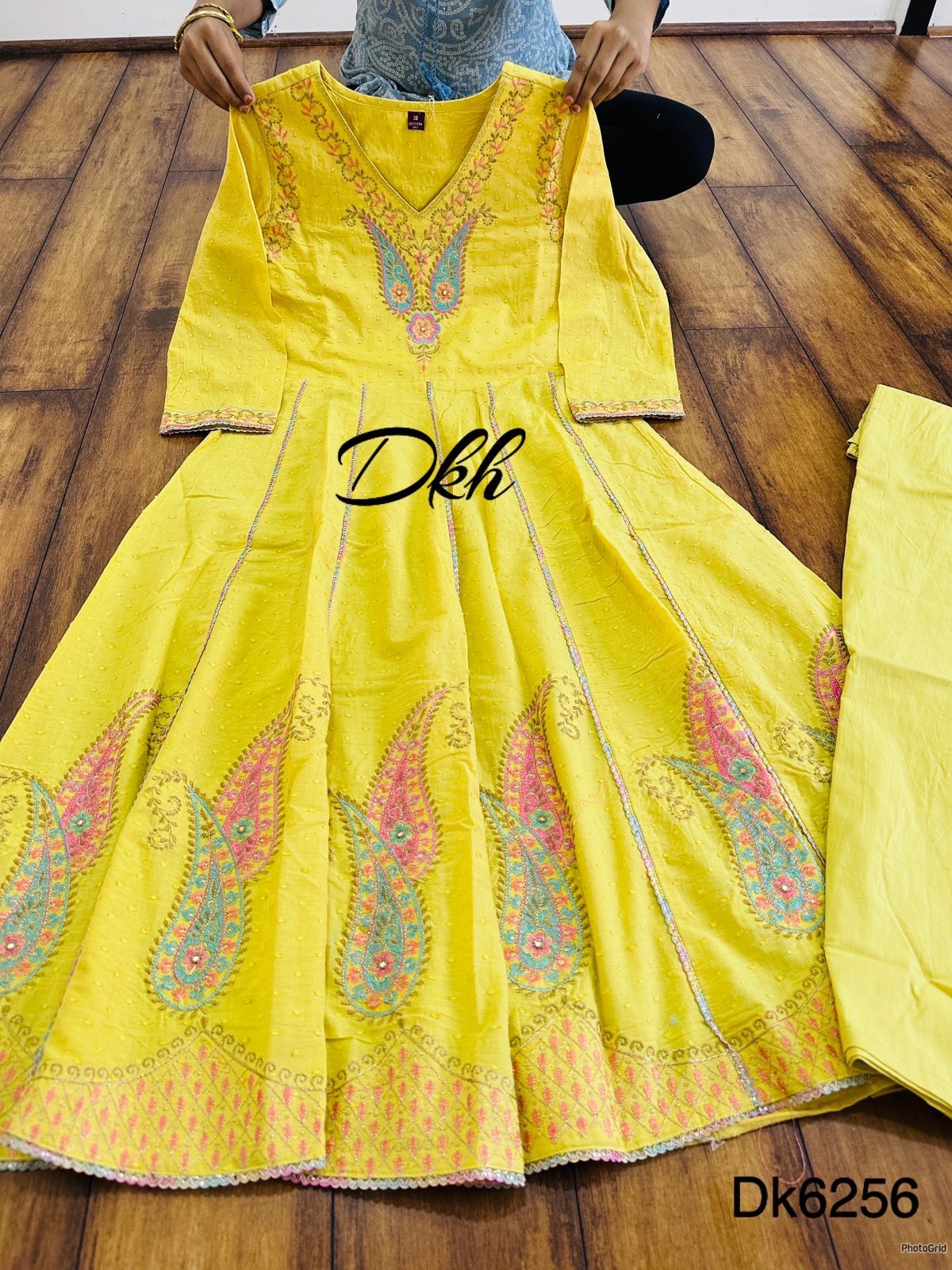 Yellow embroidered anarkali kurta set