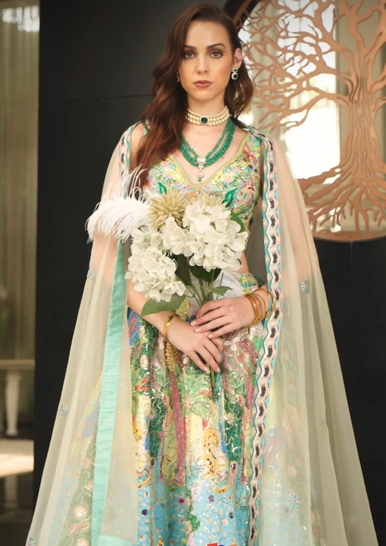 Green Multicolor partywear handwork lehenga