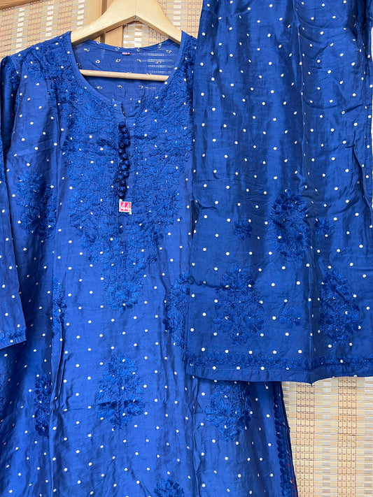 Navy chikankari premium chanderi kurta palazzo set