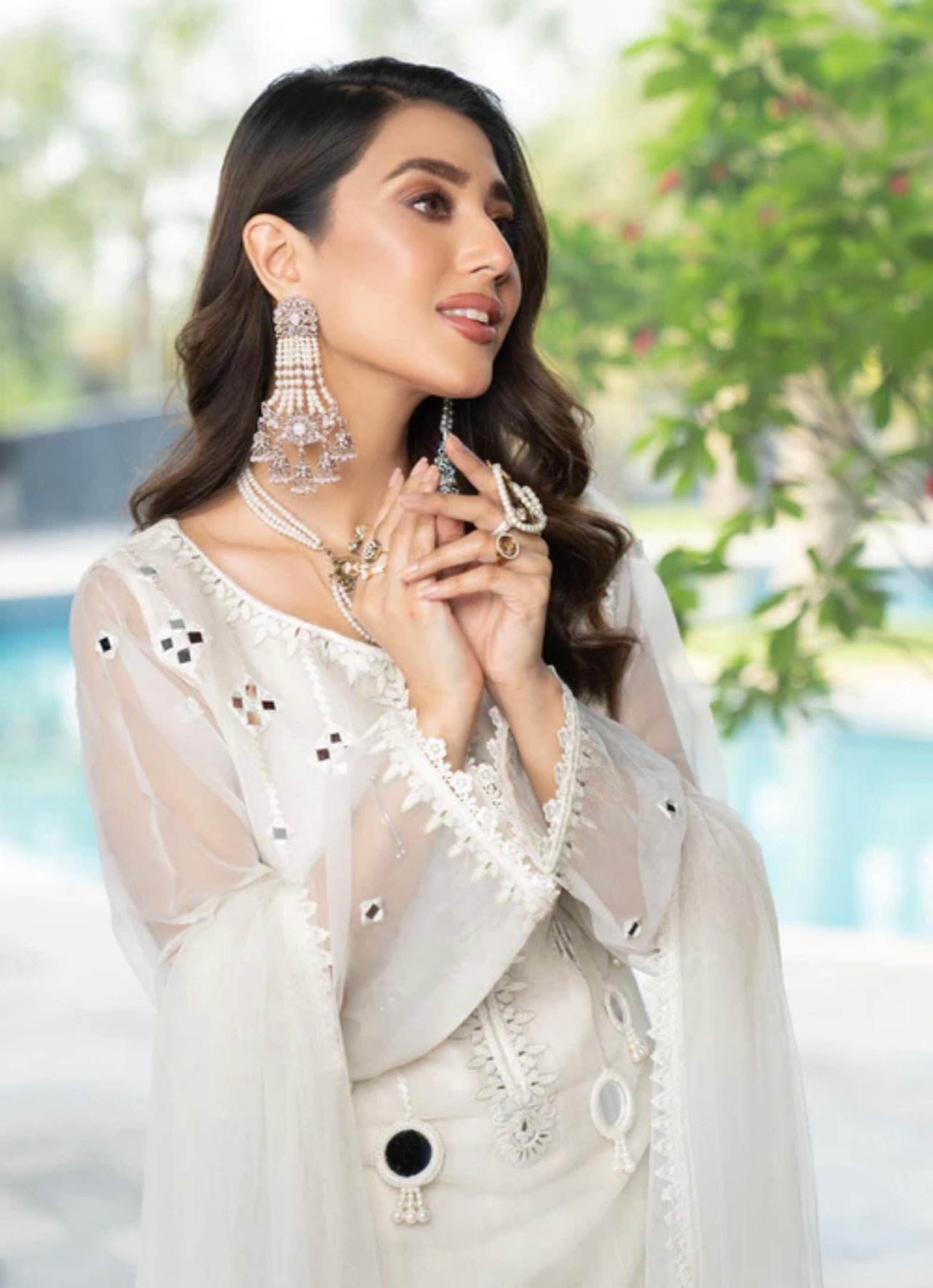 Pure White beautiful mirror work suit