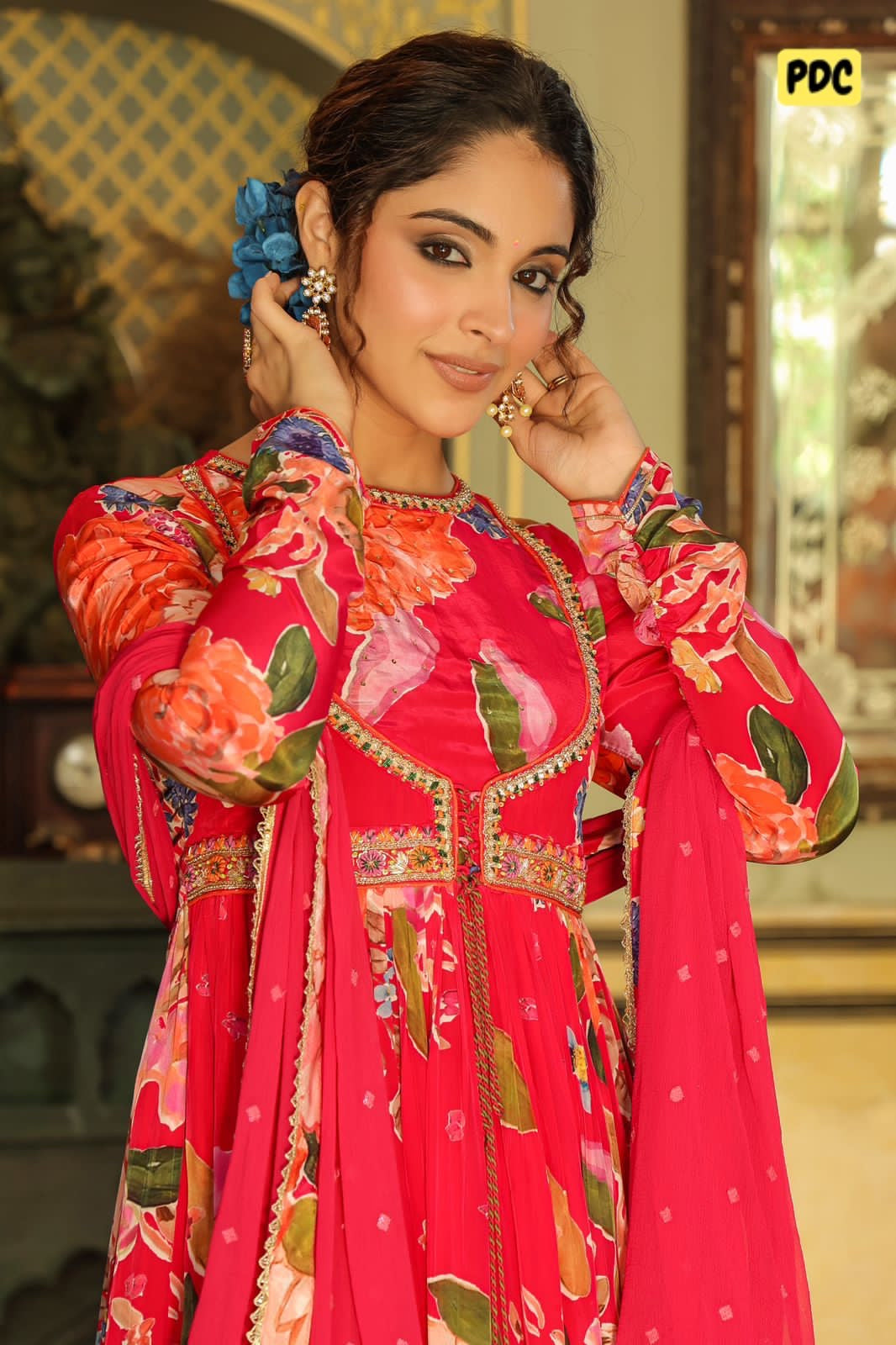 Red heavy work angrakha anarkali kurta set