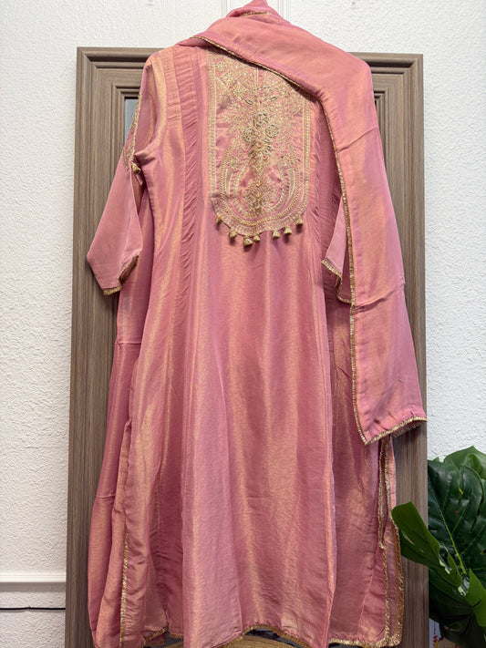 Pink pure tissue elegant A line kurta set